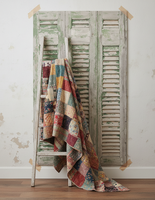 Weathered Green Shutters Photo Backdrop 2